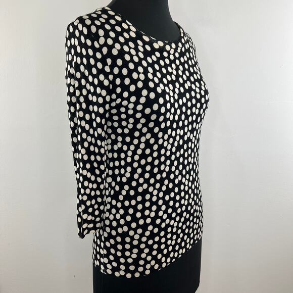 J.CREW Merino Wool Black White Polka Dot Long Sleeve Knit Pullover 06589 Small S - Picture 2 of 5